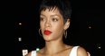 Rihanna out for dinner in black and white dress