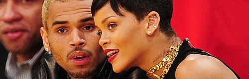 Rihanna and Chris Brown watching basketball togeth